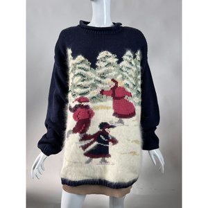 Karen Scott Holiday Cowl Neck Skater Sweater  L Blue  Skater Cotton Blend